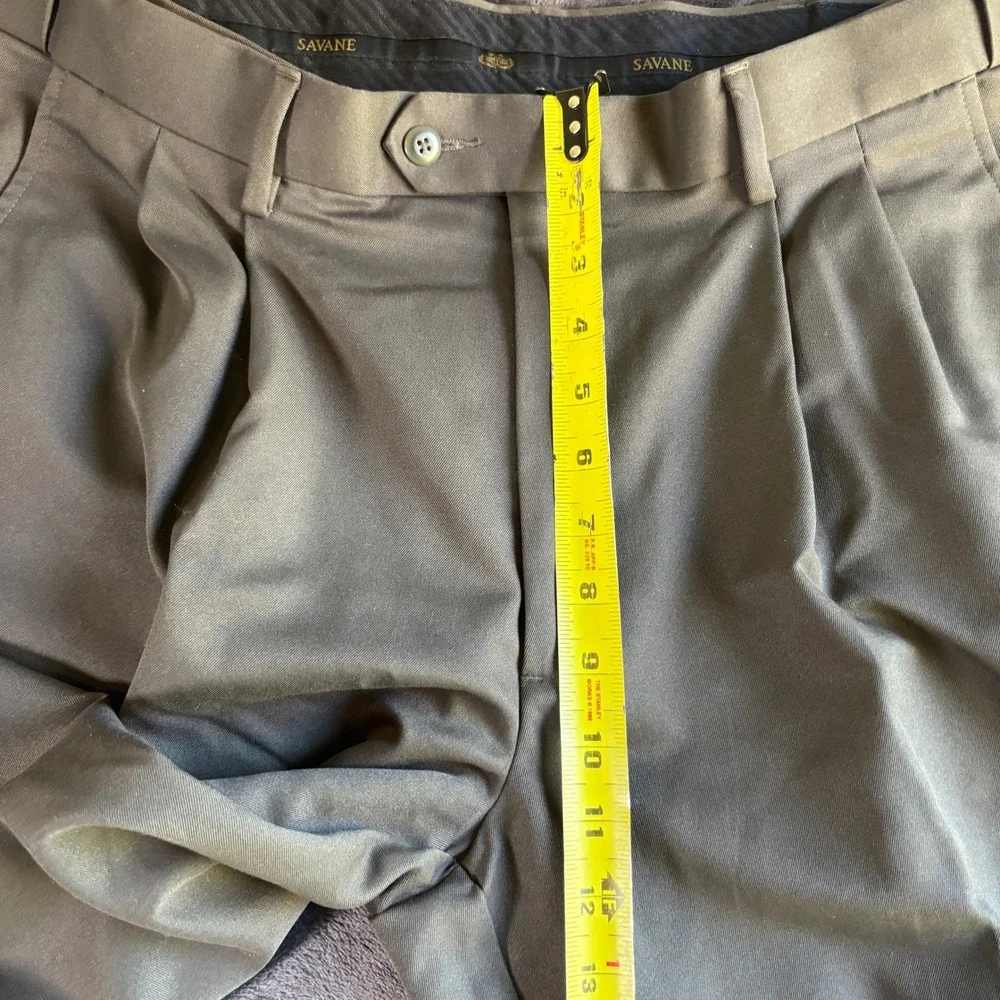 Savane Mens Pleated Dress Pants 36x32‎ Olive Green Cuffed Polyester Trousers